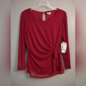 Lily White Red Polka Dot Wrap Tie Blouse Size Medium